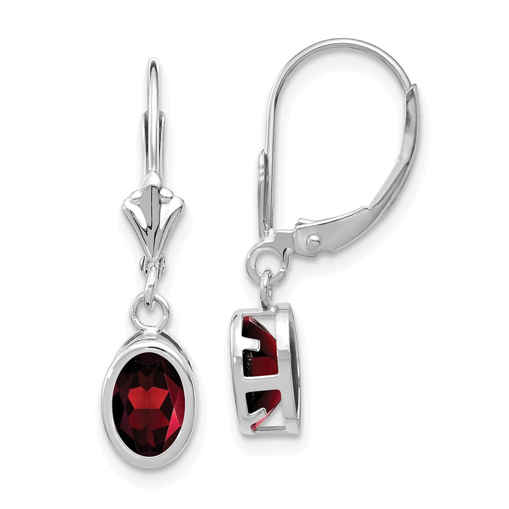 14k White Gold 7x Oval Garnet Leverback Earrings