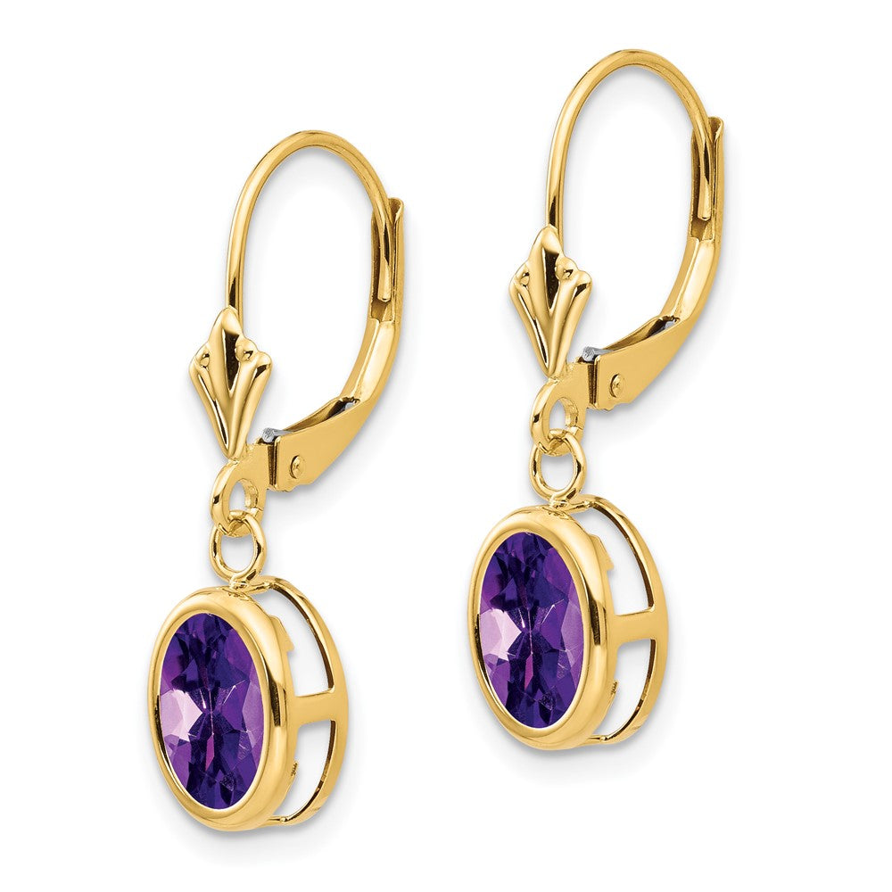 14k 8x Oval Amethyst Leverback Earrings
