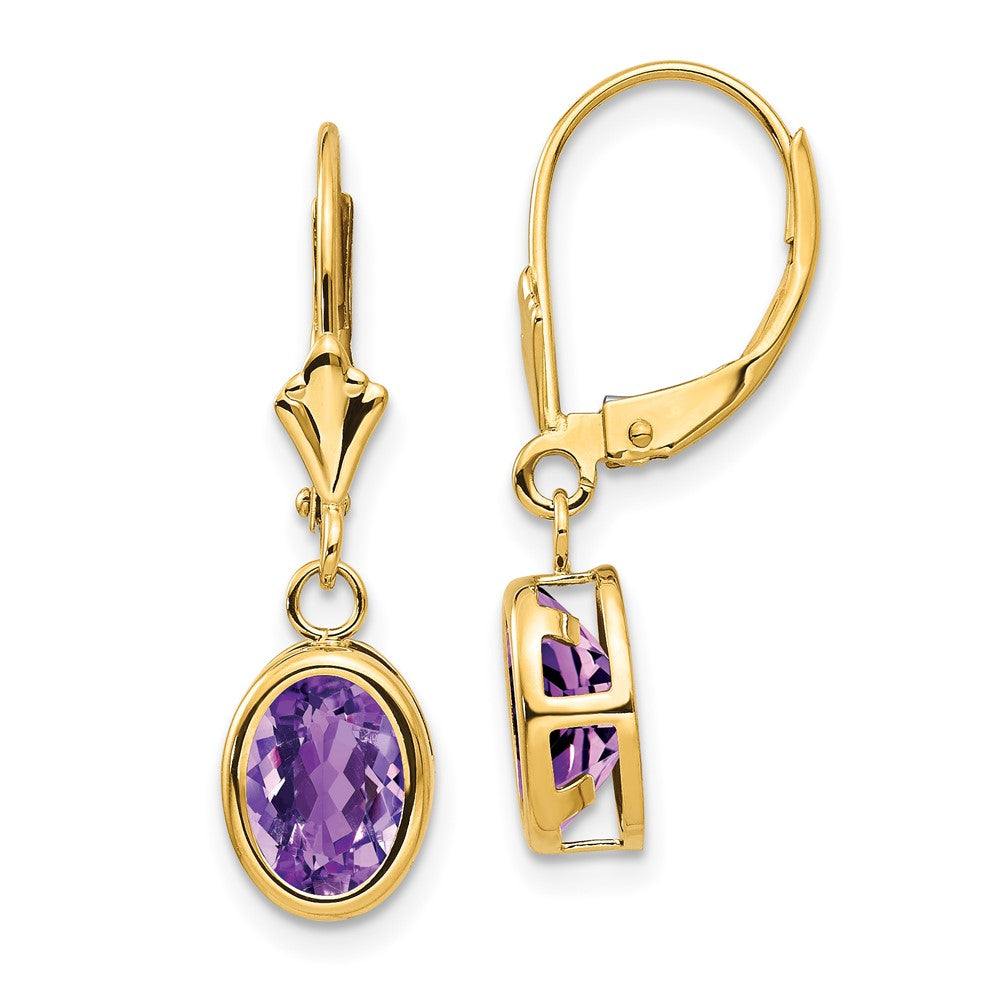 14k 8x Oval Amethyst Leverback Earrings