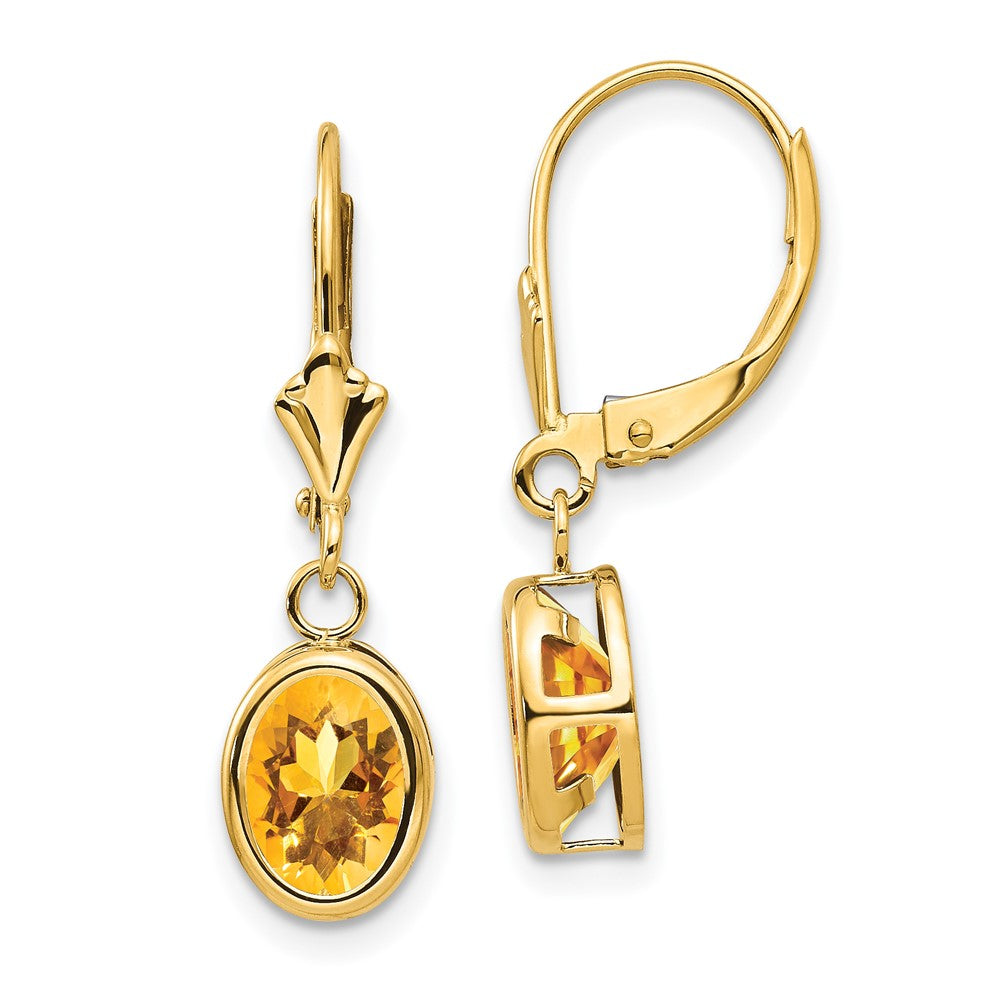 14k 8x Oval Citrine Leverback Earrings