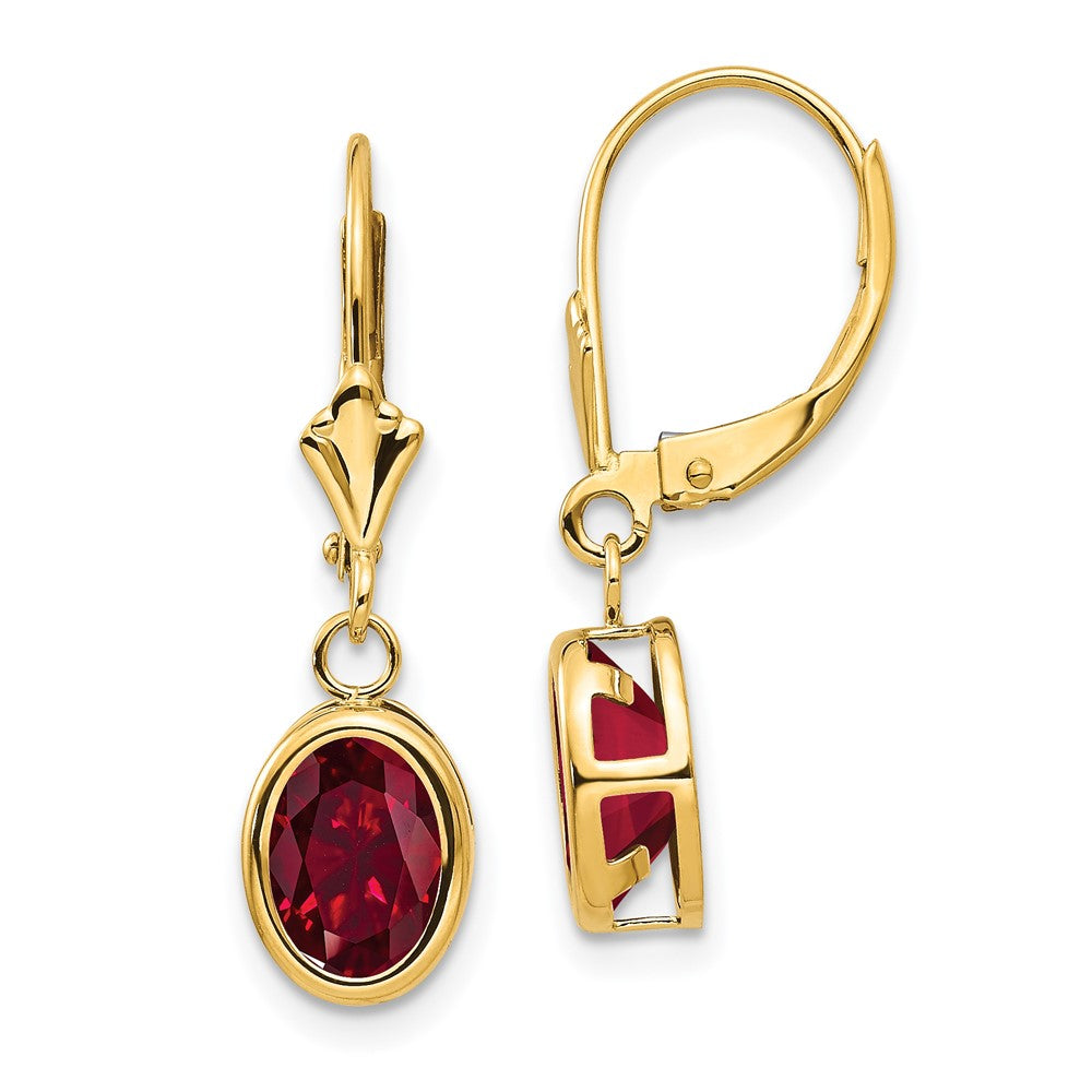 14k 8x Oval Created Ruby Leverback Earrings