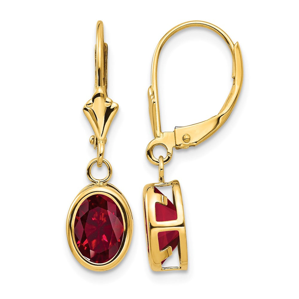 14k 8x Oval Lab Created Ruby Leverback Earrings