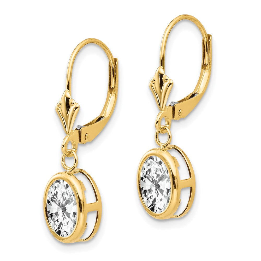 14k 8x Oval Cubic Zirconia Bezel Leverback Dangle Earrings