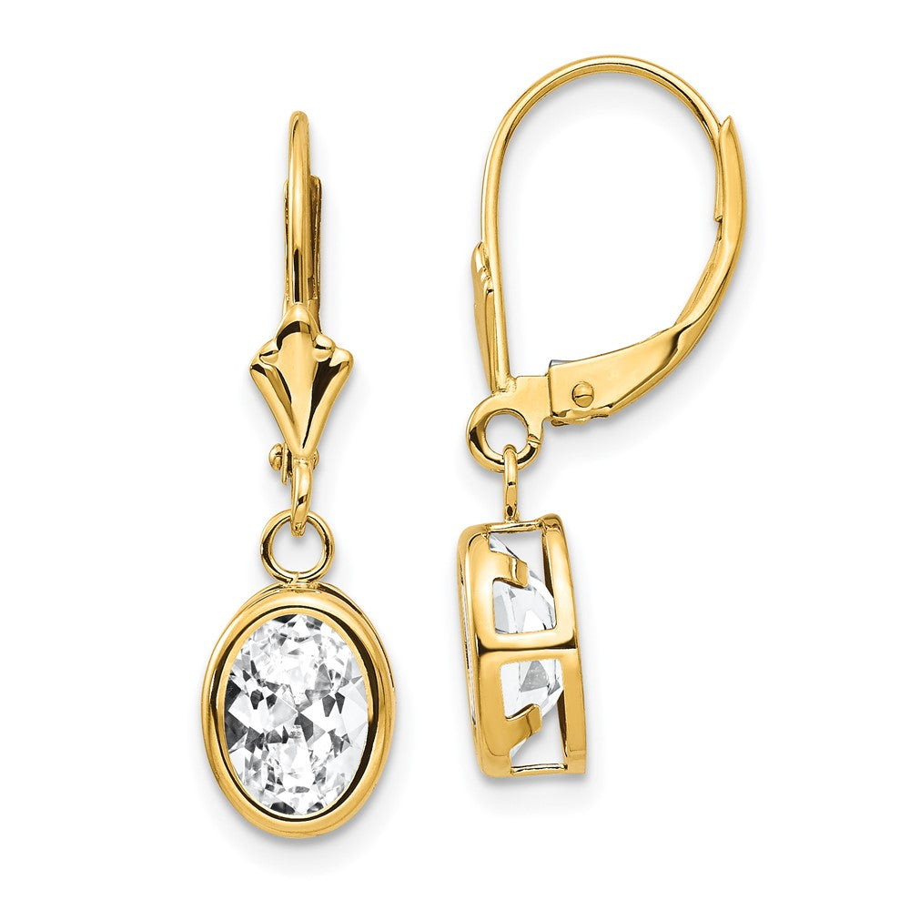 14k 8x Oval Cubic Zirconia Leverback Earrings