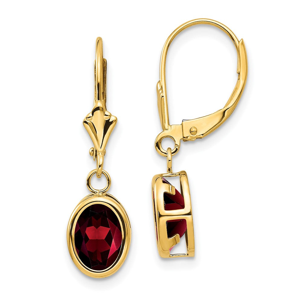 14k 8x Oval Garnet Leverback Earrings