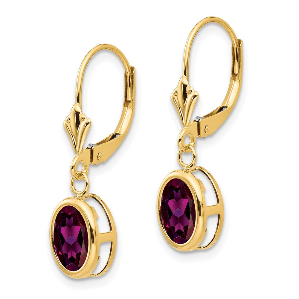 14k 8x Oval Rhodolite Garnet Leverback Earrings