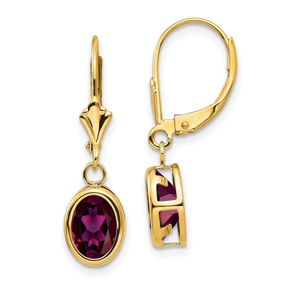 14k 8x Oval Rhodolite Garnet Leverback Earrings