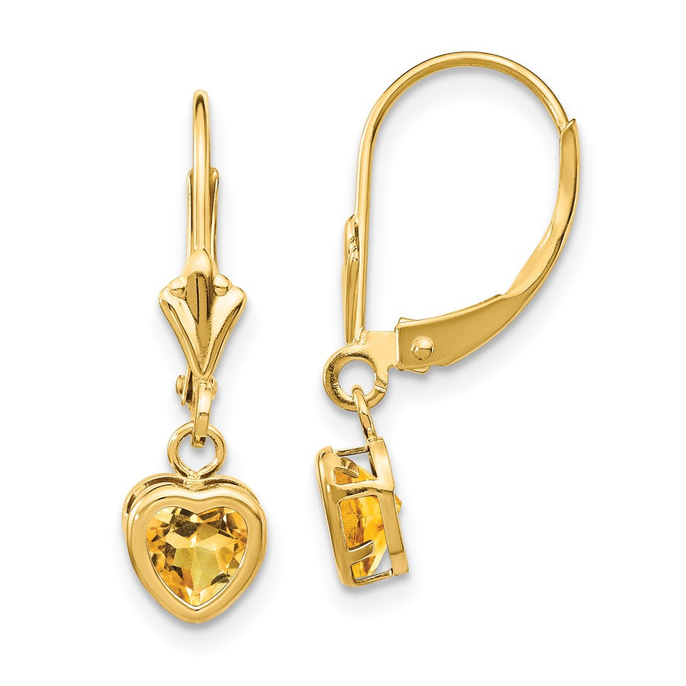 14k Heart Citrine Earrings