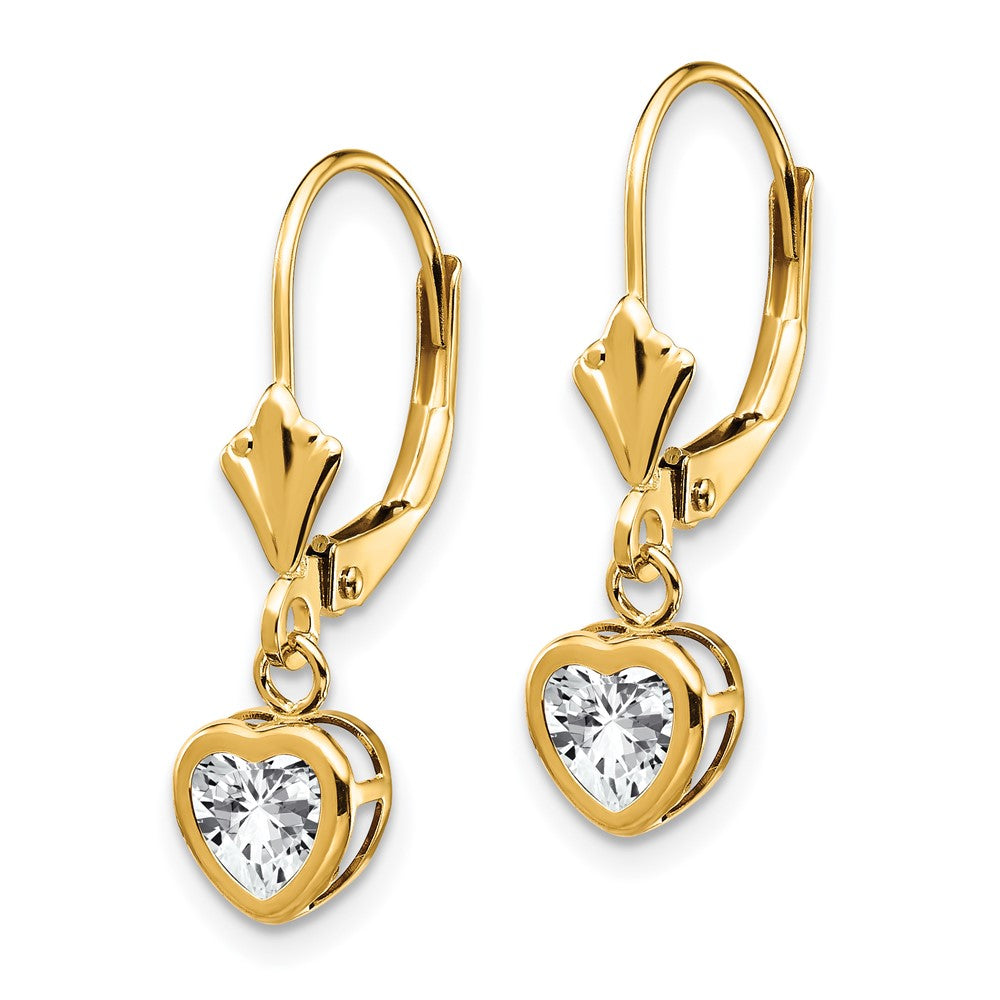 14k Heart Cubic Zirconia Bezel Leverback Dangle Earrings