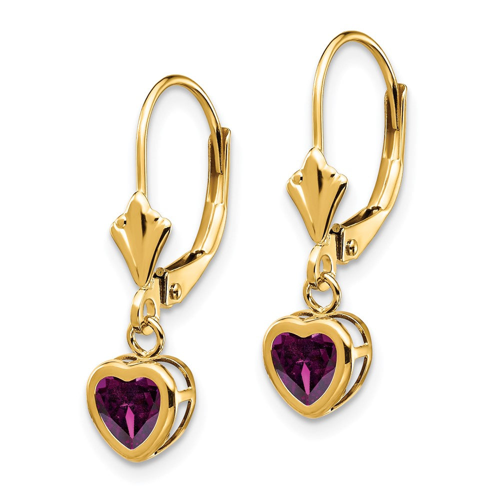 14k Heart Rhodolite Garnet Earrings