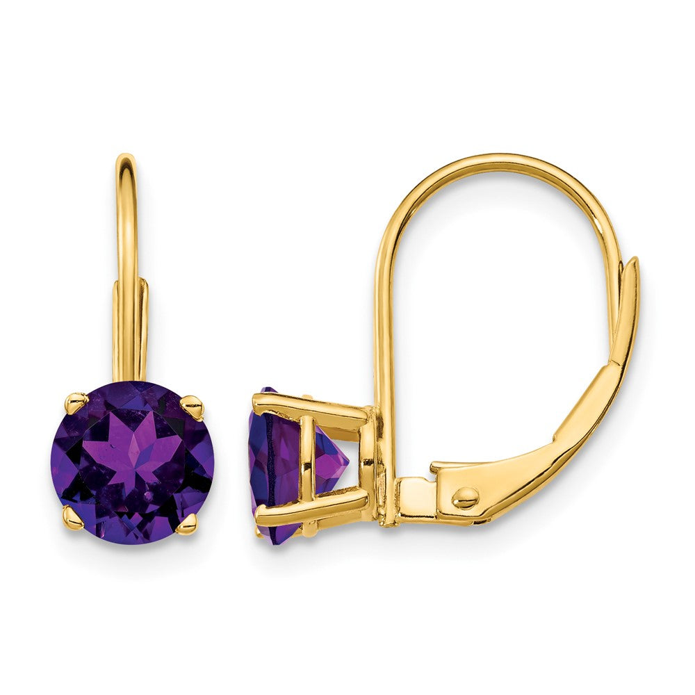 14k Round Amethyst Leverback Earrings