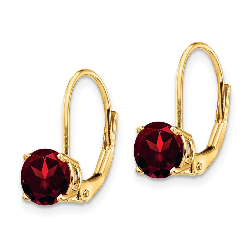 14k Round Garnet Leverback Earrings