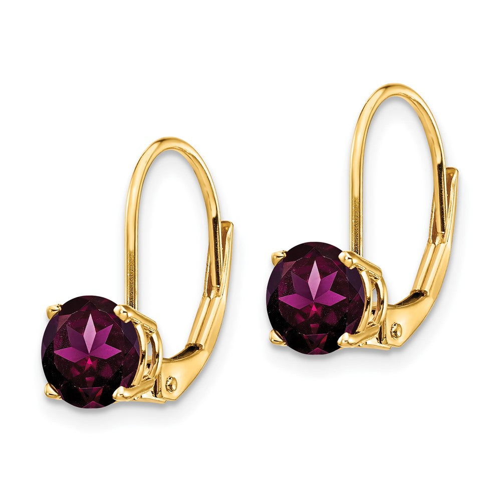 14k Round Rhodolite Garnet Leverback Earrings