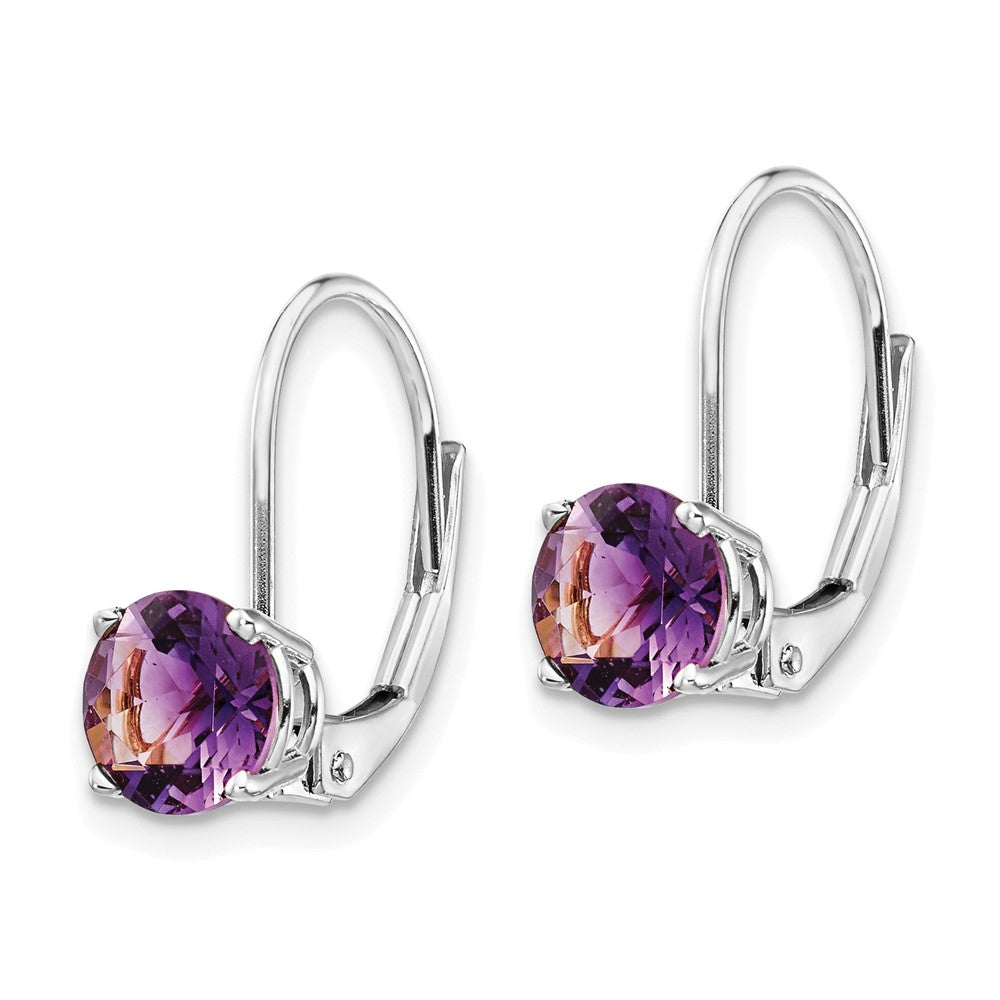 14k White Gold Round Amethyst Leverback Earrings
