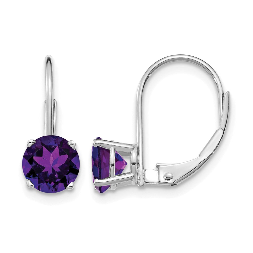 14k White Gold Round Amethyst Leverback Earrings
