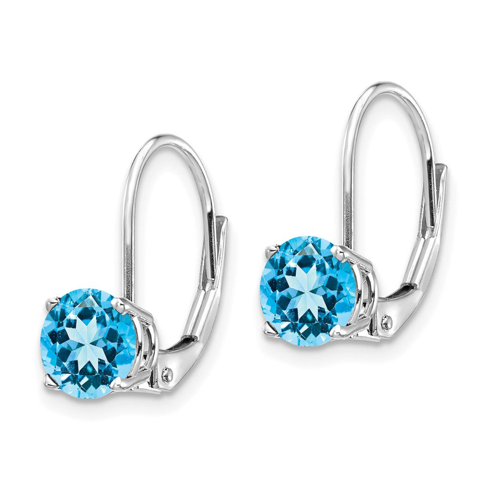 14k White Gold Round Blue Topaz Leverback Earrings