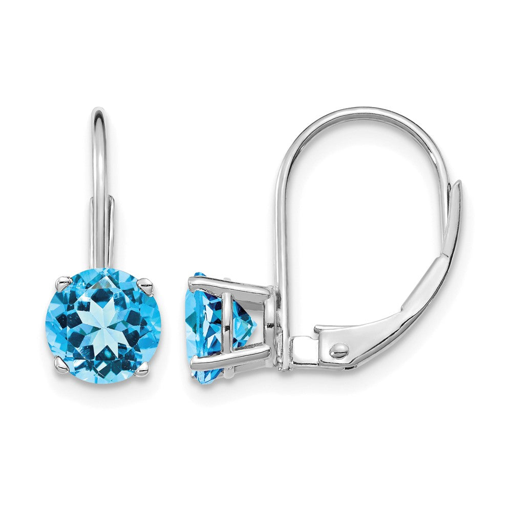 14k White Gold Round Blue Topaz Leverback Earrings