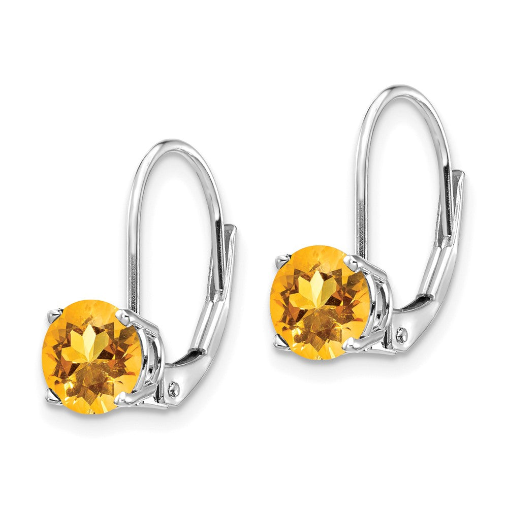 14k White Gold Round Citrine Leverback Earrings