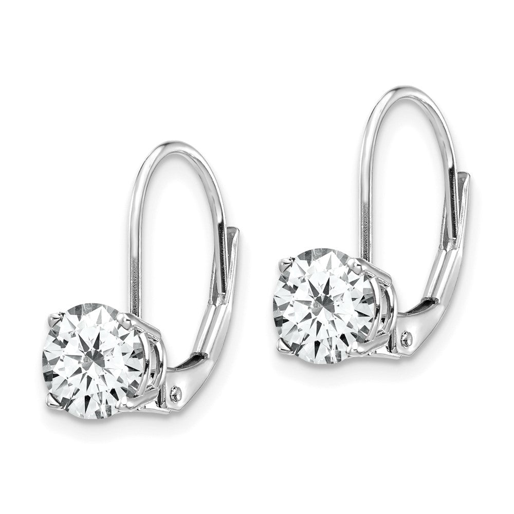 14k White Gold Round Cubic Zirconia Leverback Earrings