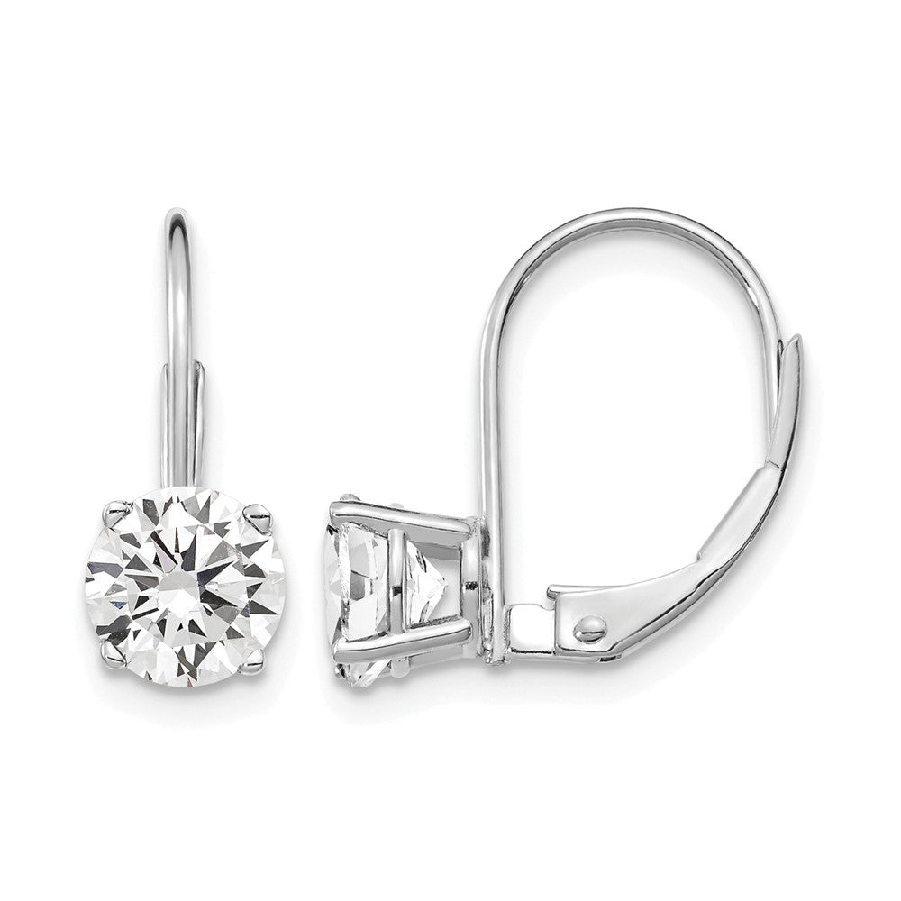 14k White Gold Round Cubic Zirconia Leverback Earrings