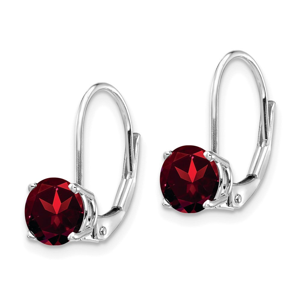 14k White Gold Garnet Leverback Earrings