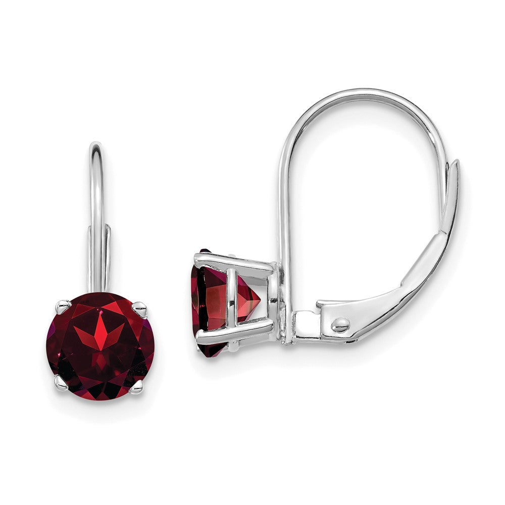 14k White Gold Garnet Leverback Earrings
