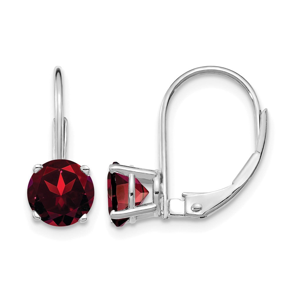 14k White Gold Round Garnet Leverback Earrings