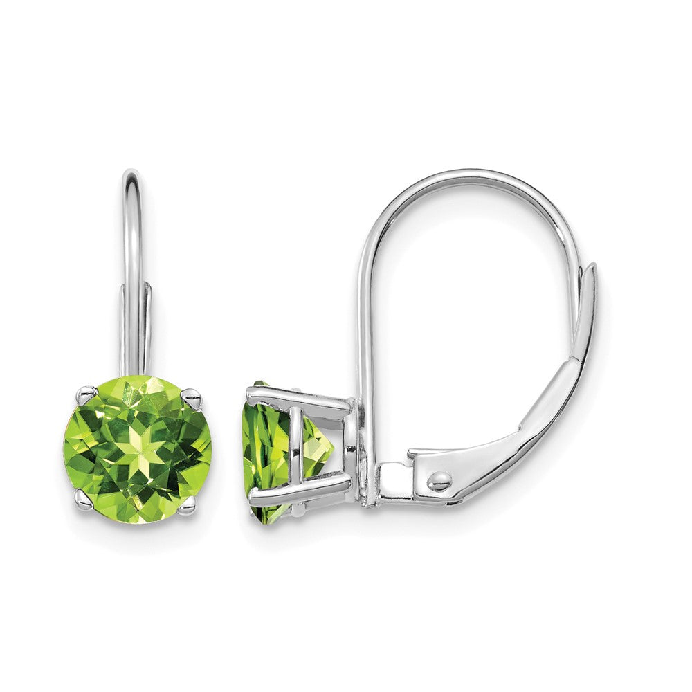 14k White Gold Round Peridot Leverback Earrings