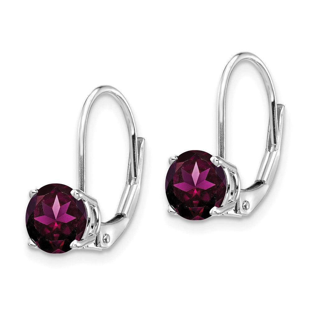 14k White Gold Round Rhodolite Garnet Leverback Earrings