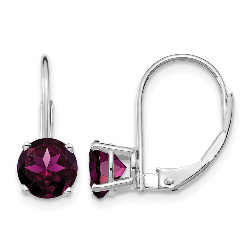 14k White Gold Round Rhodolite Garnet Leverback Earrings