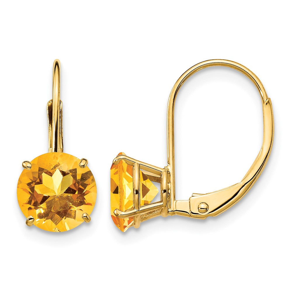 14k Round Citrine Leverback Earrings
