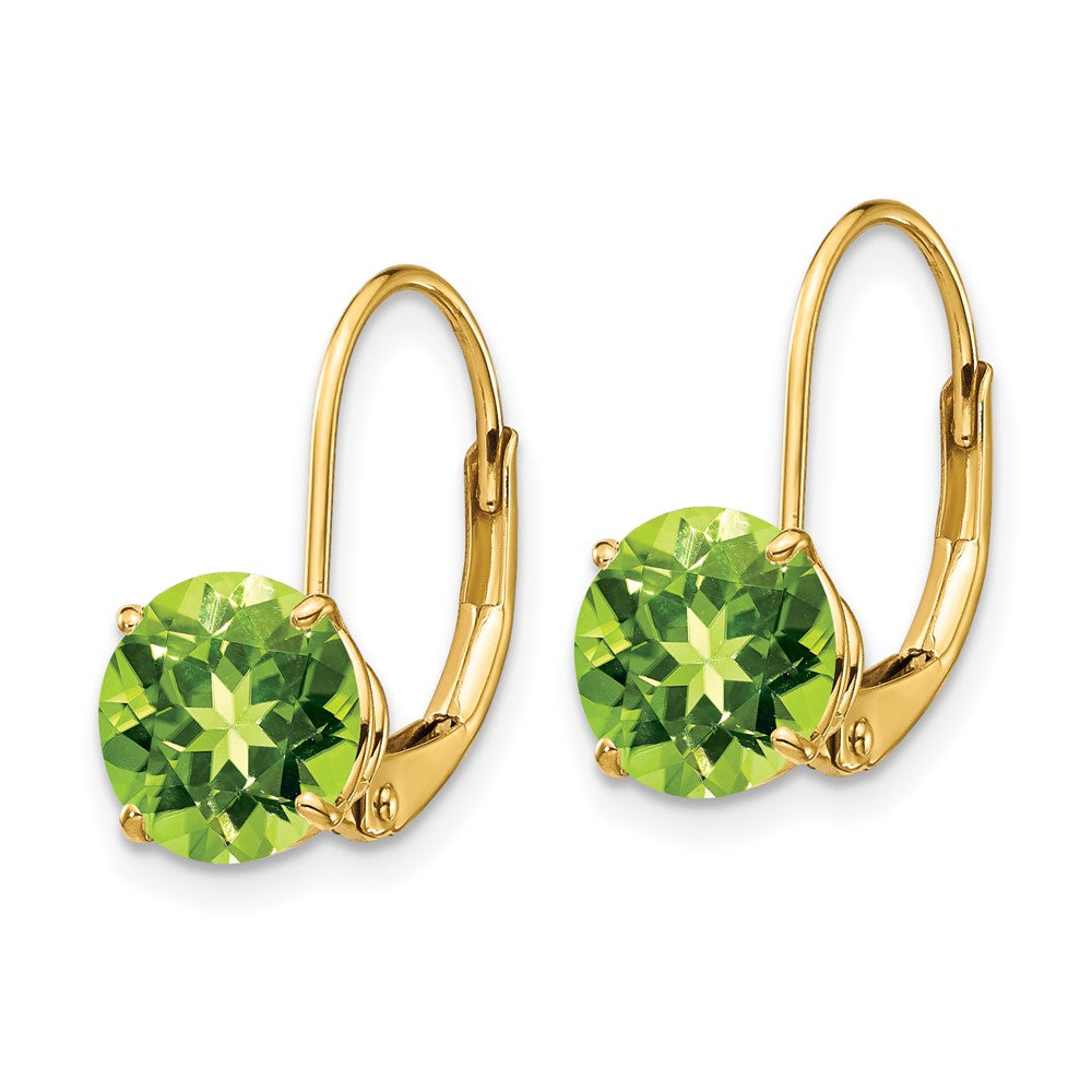 14k Round Peridot Leverback Earrings