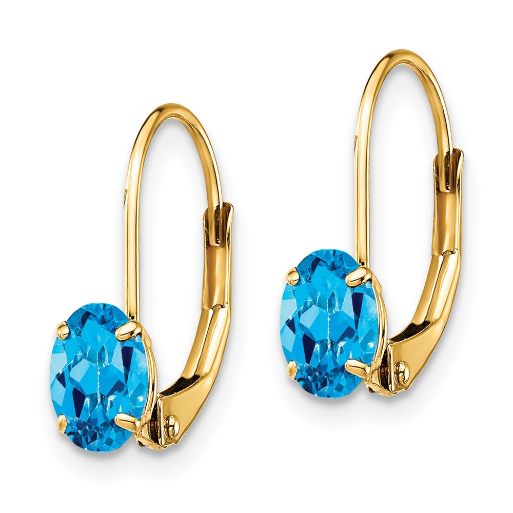 14k 6x Oval Blue Topaz Leverback Earrings