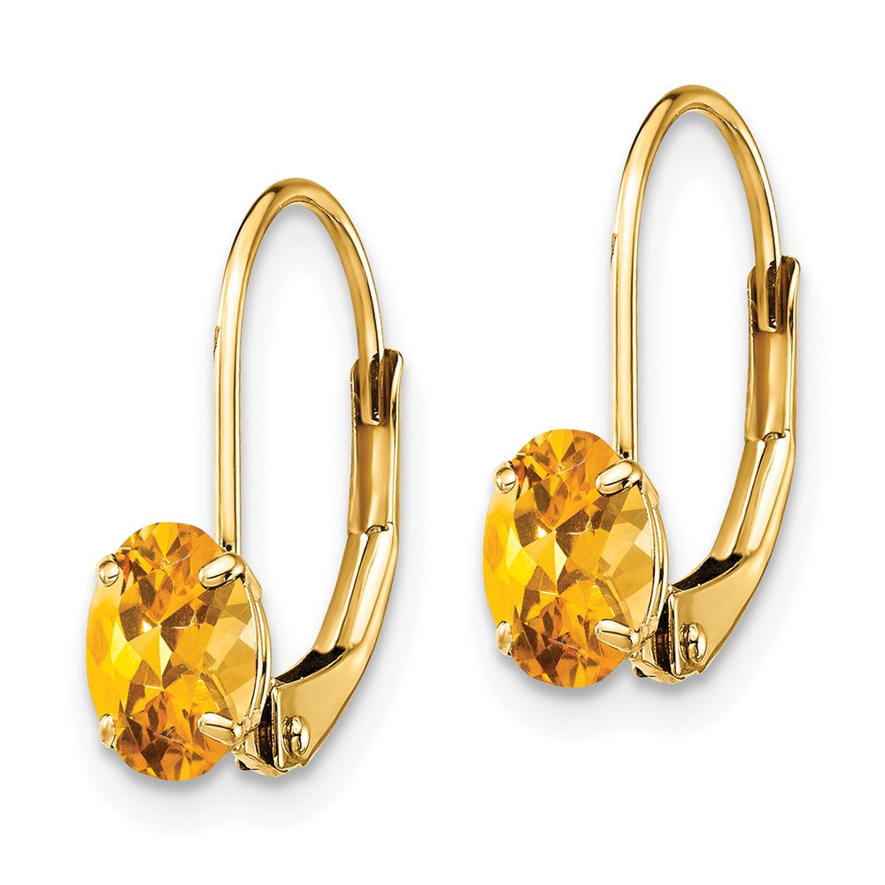 14k 6x Oval Citrine Leverback Earrings