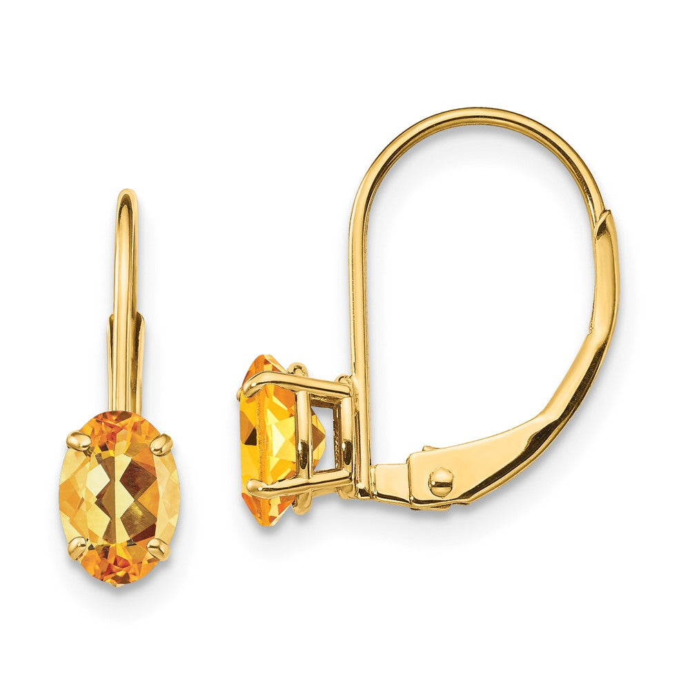 14k 6x Oval Citrine Leverback Earrings