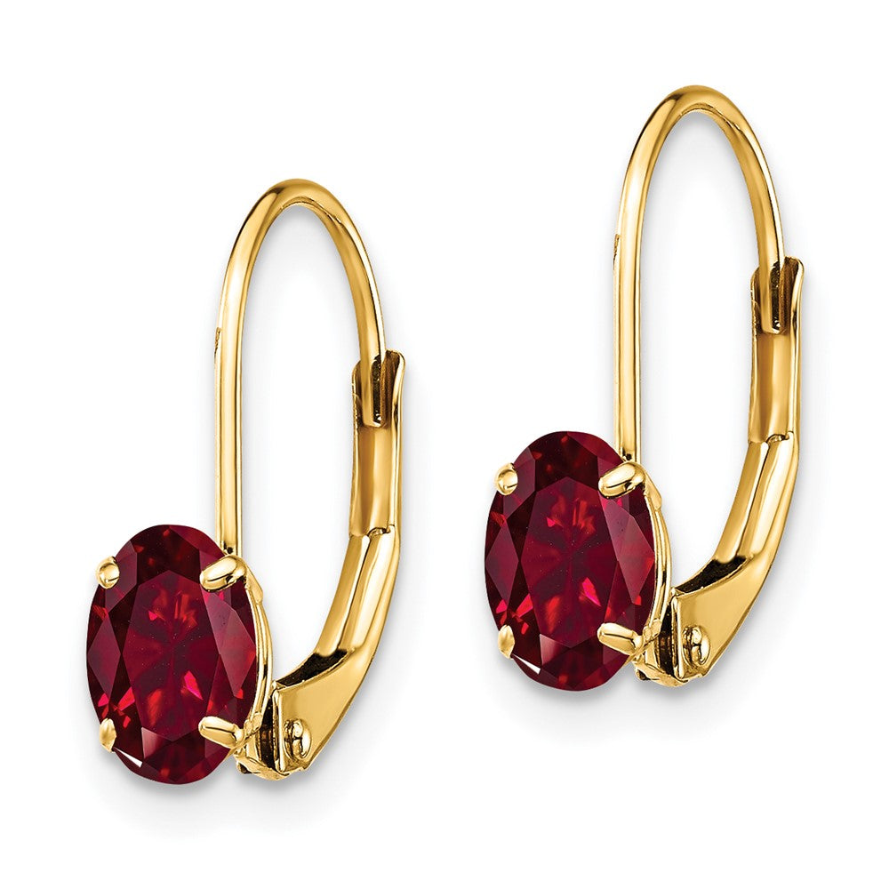 14k 6x Oval Created Ruby Leverback Earrings