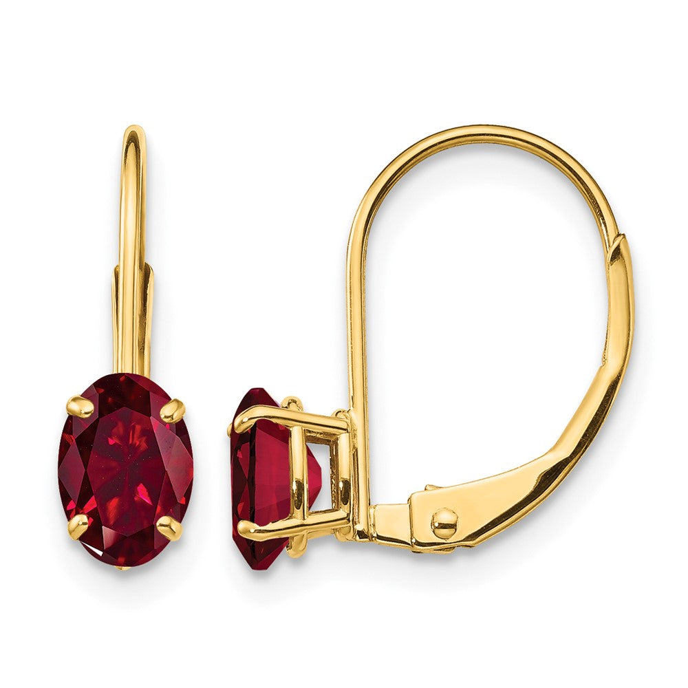 14k 6x Oval Lab Created Ruby Leverback Earrings