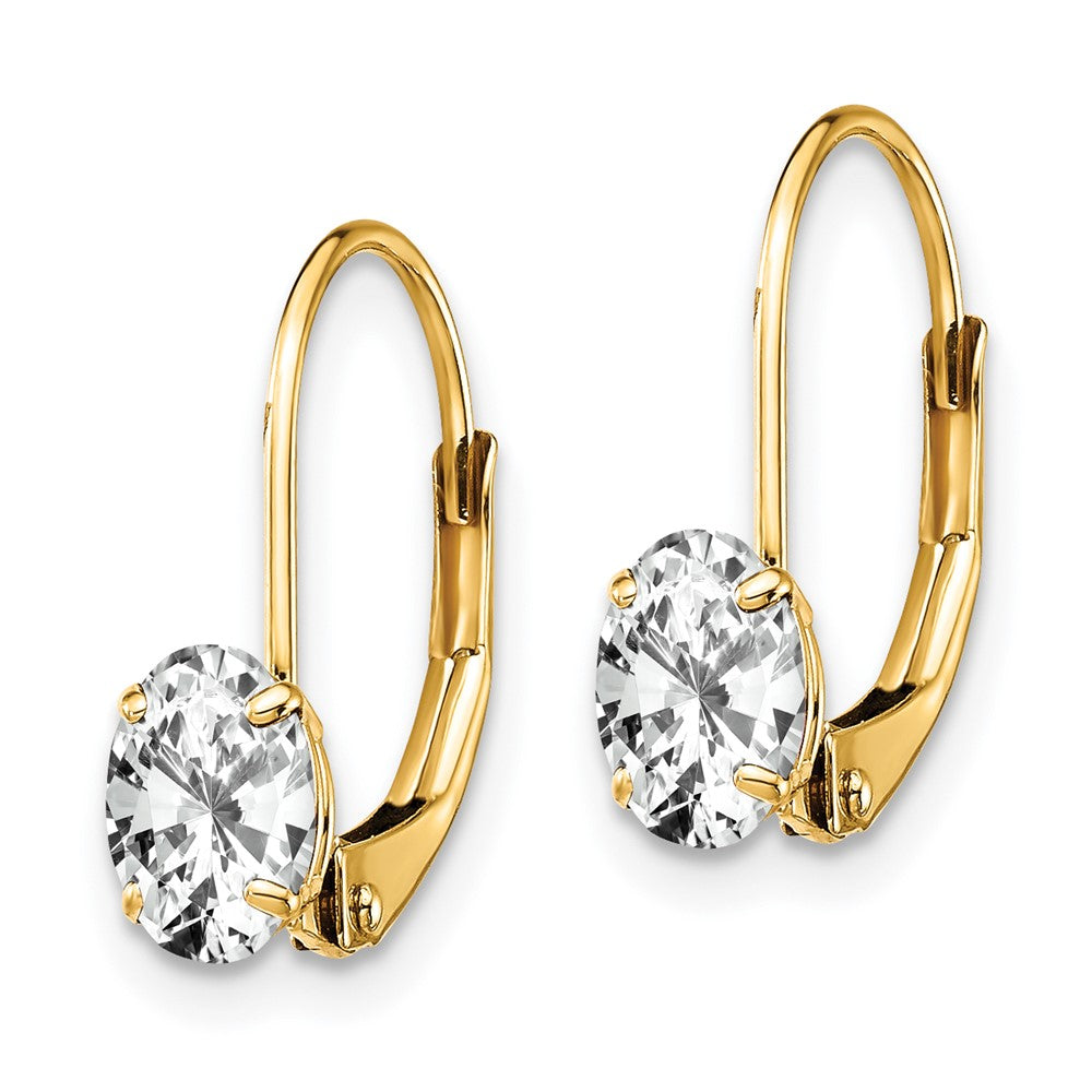 14k 6x Oval Cubic Zirconia Leverback Earrings