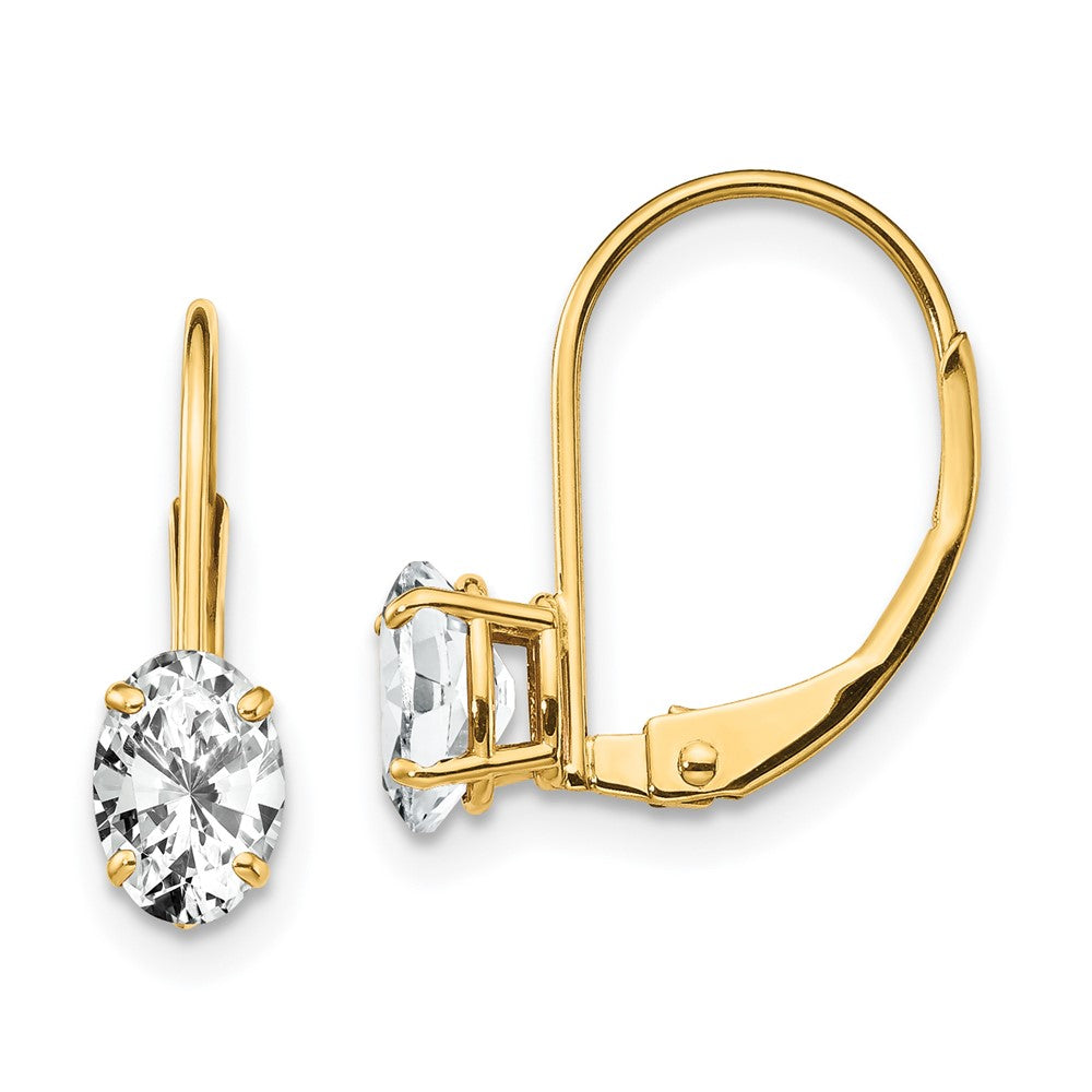 14k 6x Oval Cubic Zirconia Leverback Earrings