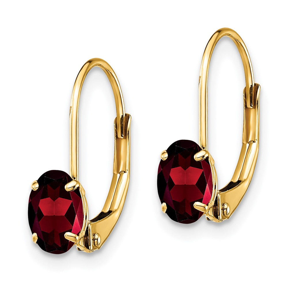 14k 6x Oval Garnet Leverback Earrings