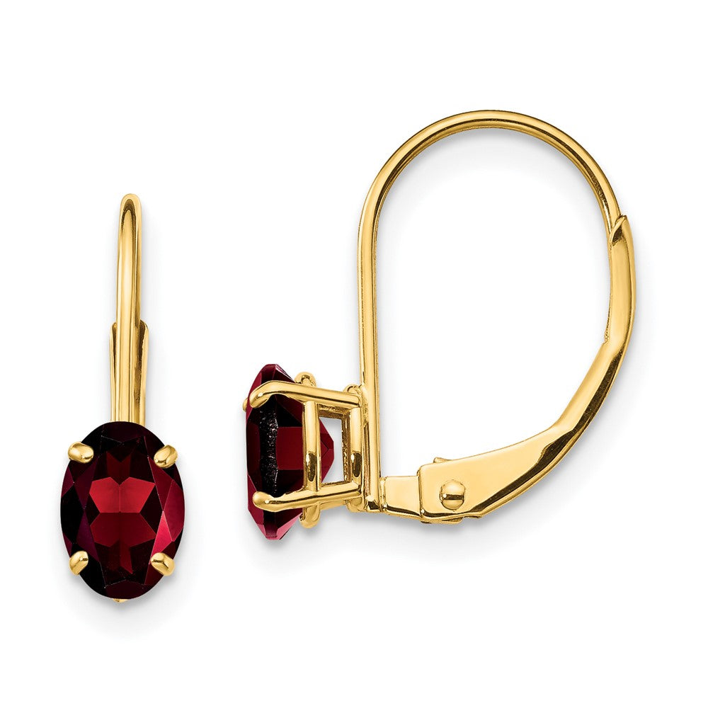 14k 6x Oval Garnet Leverback Earrings