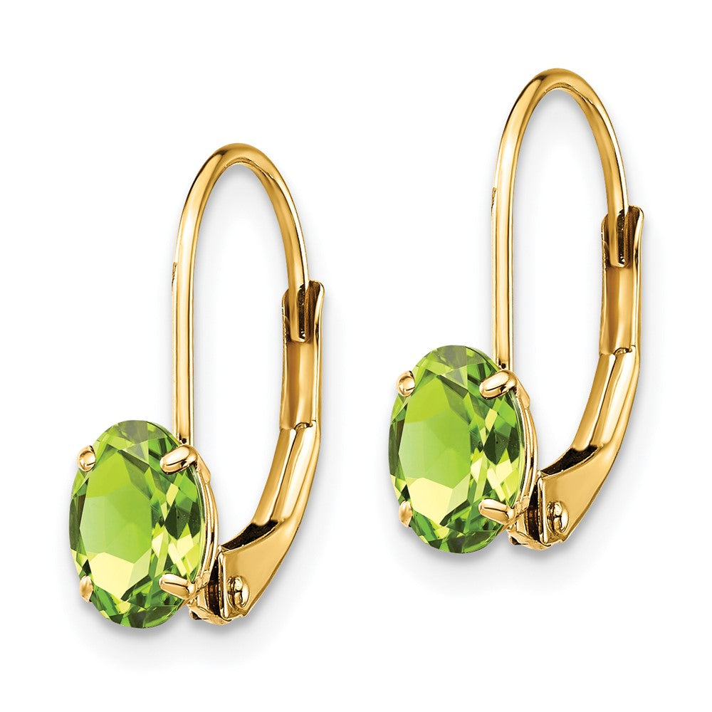 14k 6x Oval Peridot Leverback Earrings