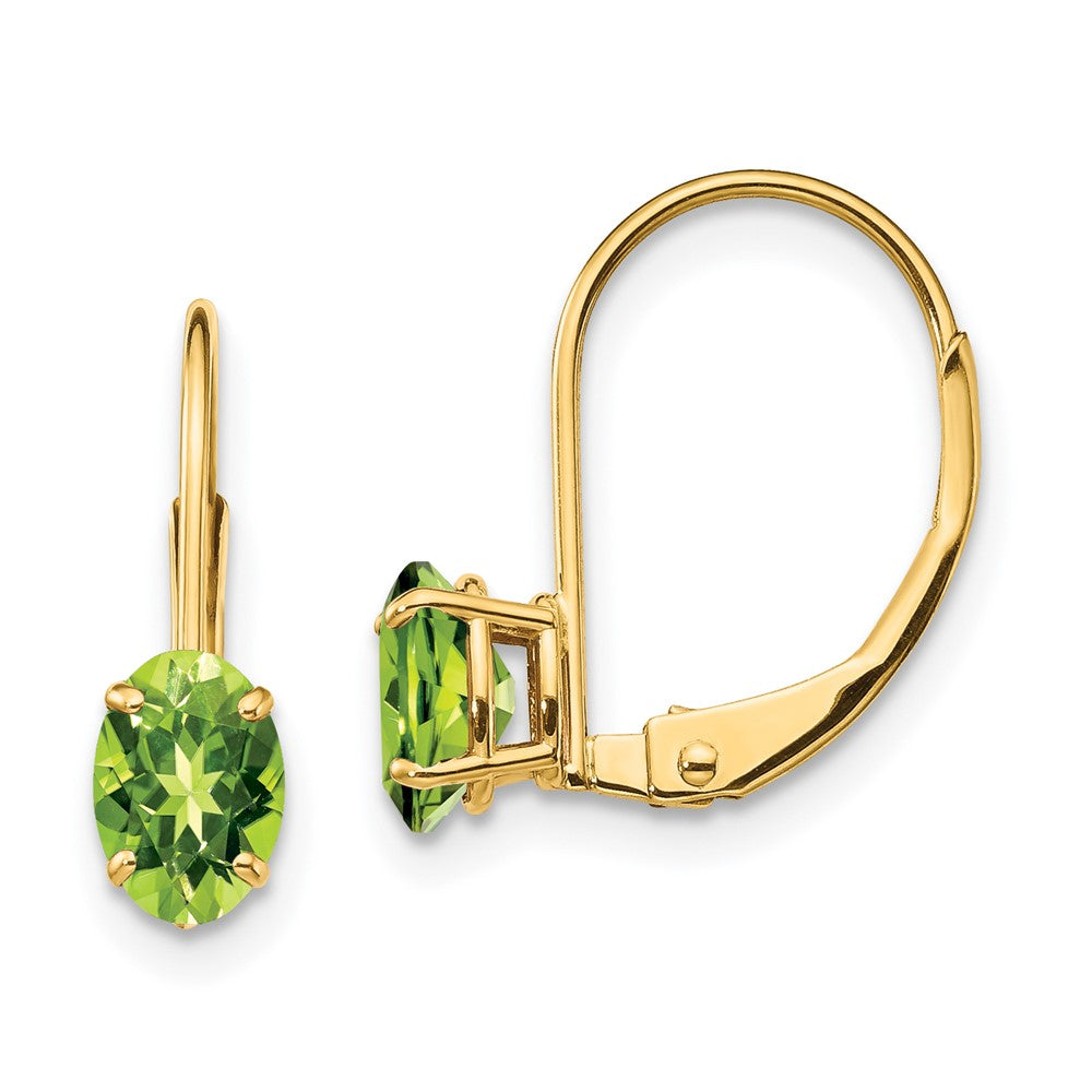 14k 6x Oval Peridot Leverback Earrings