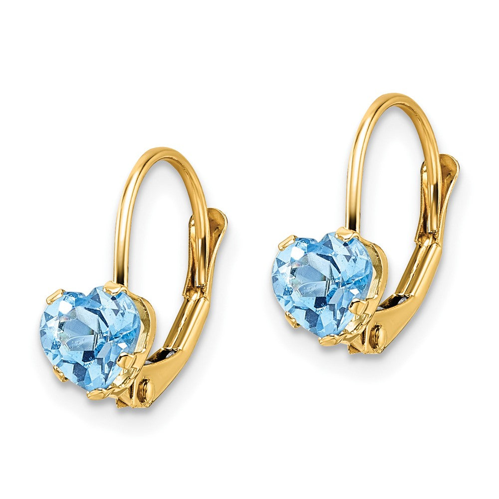 14k Heart Blue Topaz Leverback Earrings