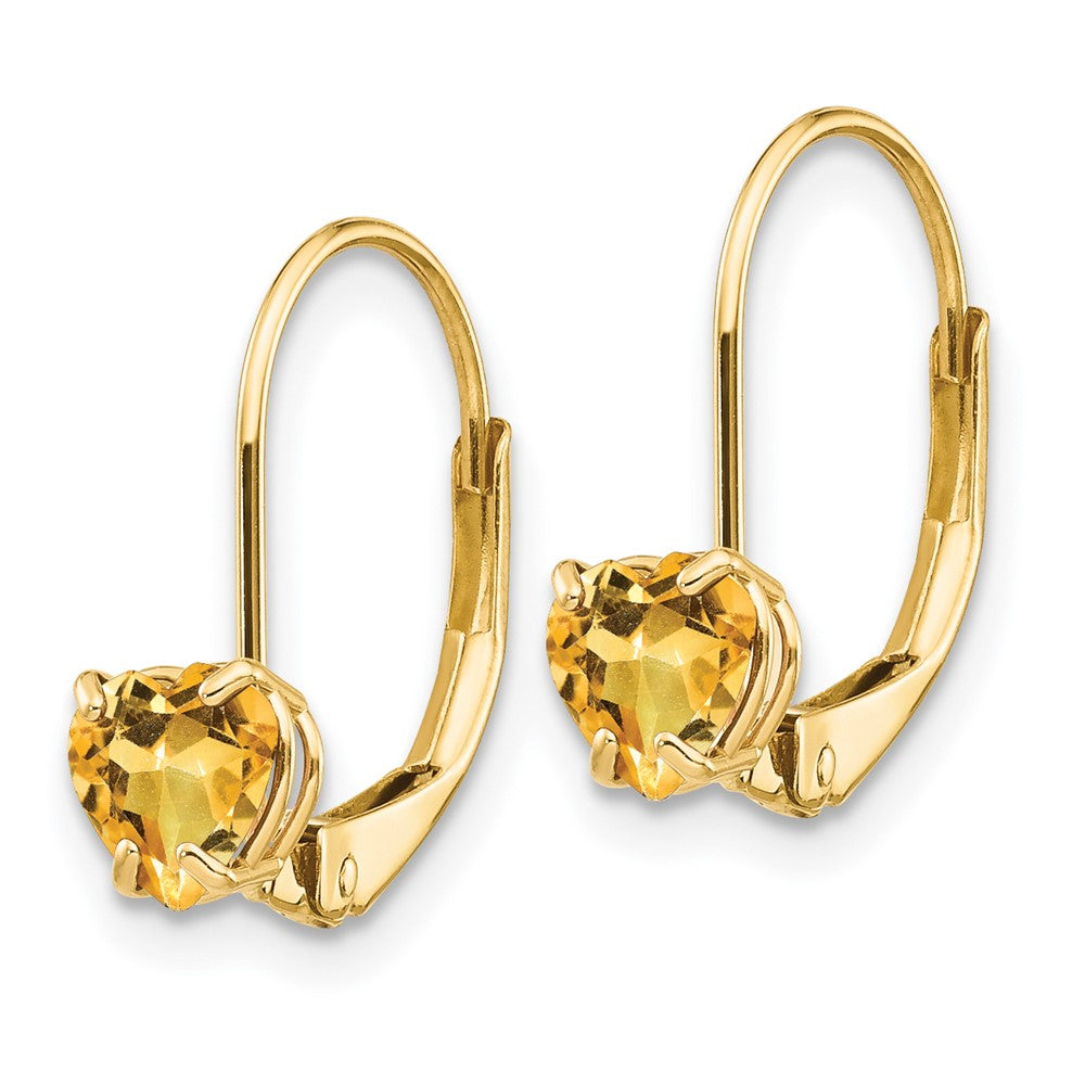 14k Heart Citrine Leverback Earrings