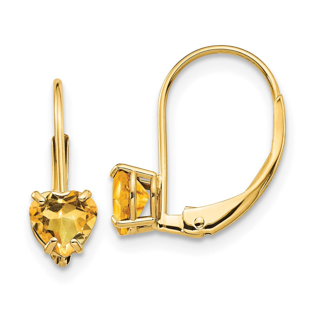 14k Heart Citrine Leverback Earrings