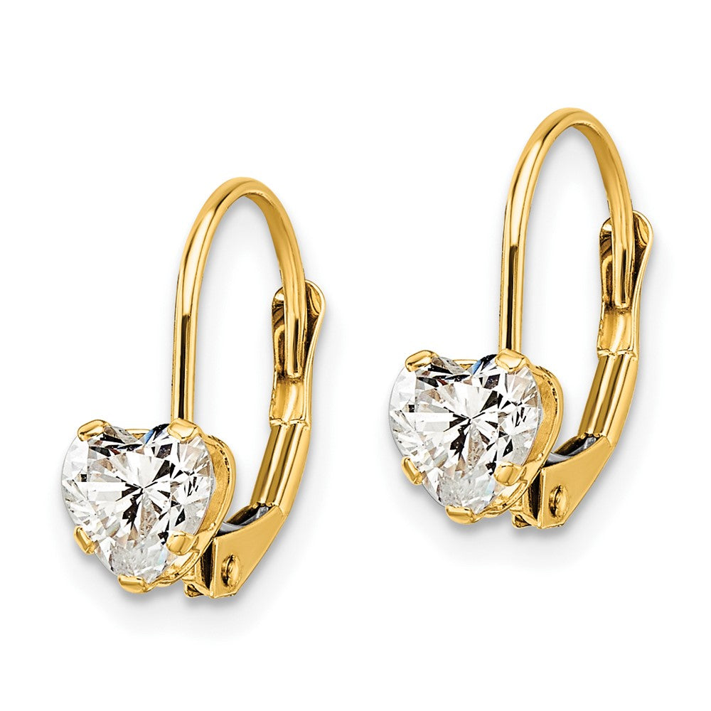 14k Heart Cubic Zirconia Leverback Earrings