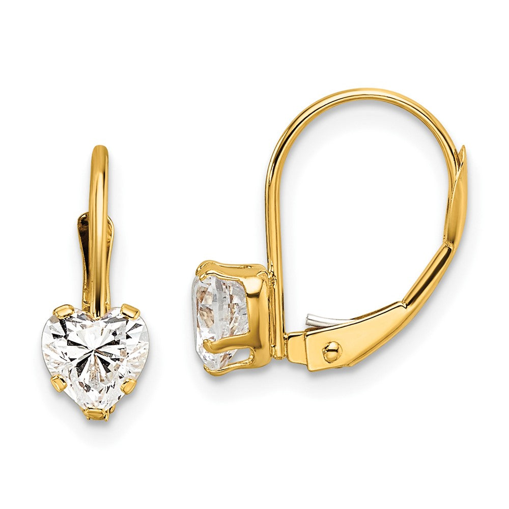 14k Heart Cubic Zirconia Leverback Earrings