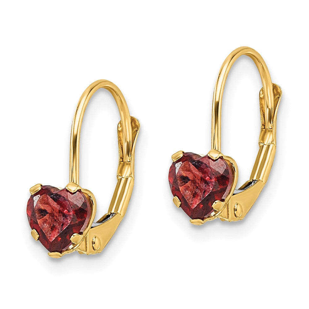 14k Heart Garnet Leverback Earrings