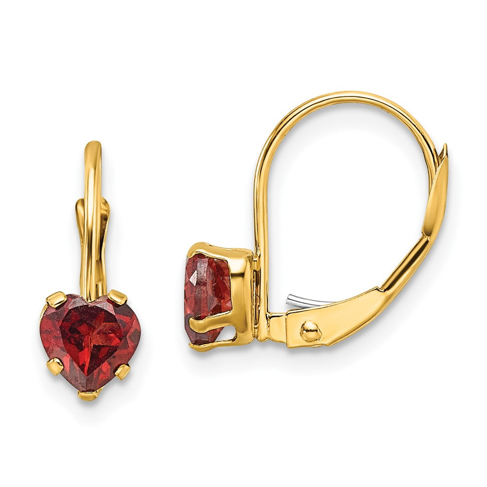 14k Heart Garnet Leverback Earrings
